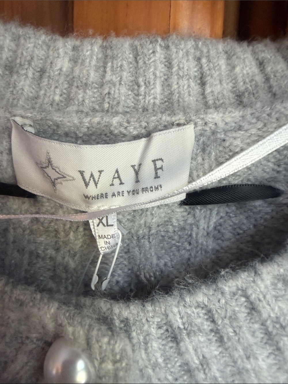 Wayf Light Gray Cable Knit Cardigan with Ribbon Detail and pearl buttons NWT - Picture 2 of 7